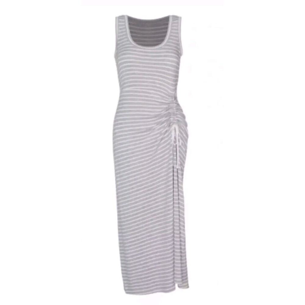 Cabi Stripe Stretch Knit Easy Midi Dress #5974 Gray stripe NWT New French Terry